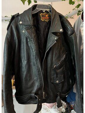Vintage 90’s Eagle Leather Motorcycle Jacket With Quilted Lining Belted Size 58